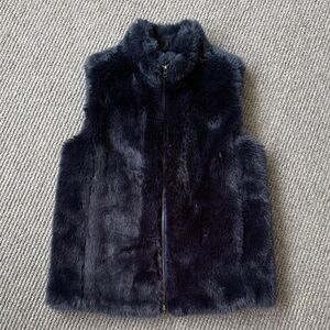 J. Crew Plush Faux Fur Zip Front Vest, Deep Navy, Size XS